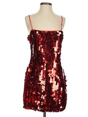 Red Sequin Mini Dress with Spaghetti Straps